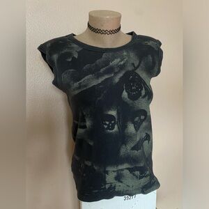 Vintage Dark Green & Black Gothic Skull & Reaper Tank Top
